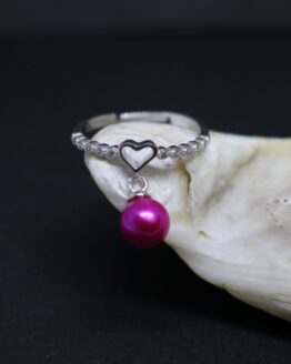 sterling silver pearl wrap ring with heart and cz's