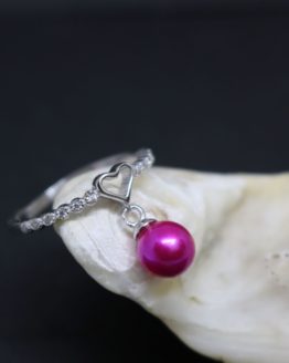 sterling silver pearl adjustable ring with heart
