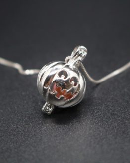 sterling silver pumpkin locket holds pearls