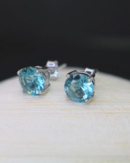 Sterling Silver Solitaire Aquamarine Gemstone Earrings