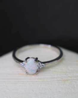 Sterling Silver Oval Opal Gemstone Ring