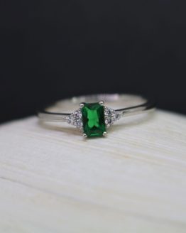 Emerald Cut Emerald Gemstone Sterling Silver Ring