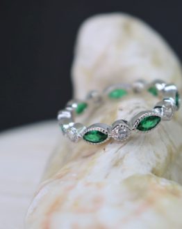 Sterling Silver Emerald and Clear CZ Ring