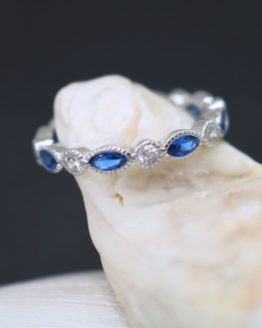 Marquise Blue Sapphire Eternity Band Sterling Silver