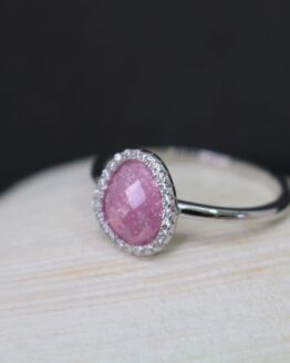 Sterling Silver Pink Sunburst Gemstone Ring