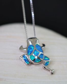 Blue Opal Frog Sterling Silver Necklace