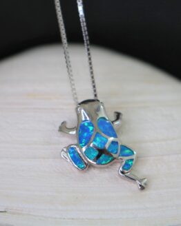 Blue Opal Frog Sterling Silver Necklace