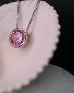 sterling silver round pink gemstone necklace