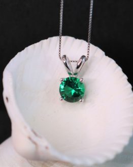 Round Cut Emerald Solitaire Necklace
