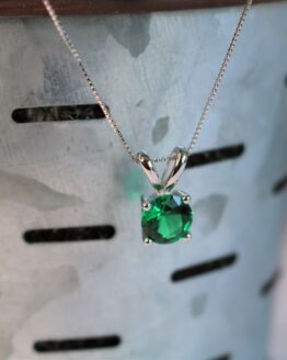 Round Cut Emerald Solitaire Necklace