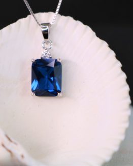 Emerald Cut Blue Sapphire Necklace