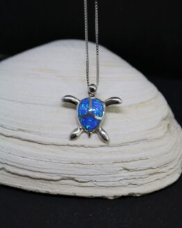 Blue Opal Turtle Sterling Silver Necklace