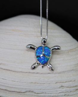 Blue Opal Turtle Sterling Silver Necklace