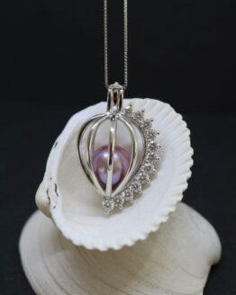 sterling silver large pearl cage pendant