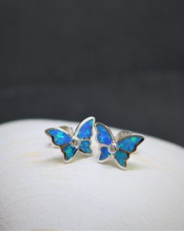 Sterling Silver Blue Opal Butterfly Post Earrings