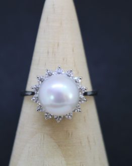 sterling silver large pearl ring