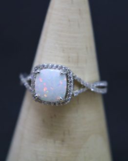 White Opal and Clear CZ Halo RIng