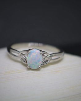 Sterling Silver Celtic Knot Ring with white opal