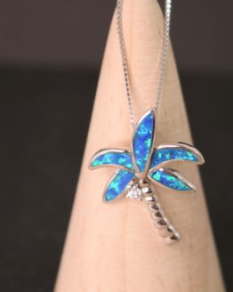 Blue Opal Sterling Silver Palm Tree Necklace