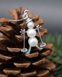 sterling silver skiing snowman set with three genuine pearls