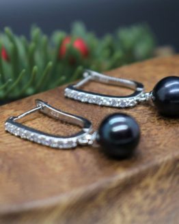 black pearl sterling silver leverback earrings
