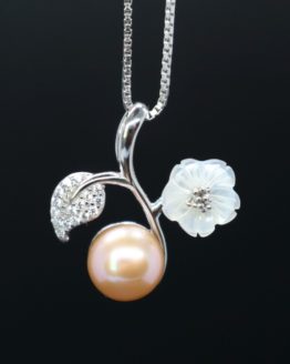 flower and pearl sterling silver necklace