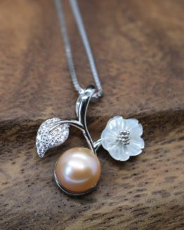 flower and pearl sterling silver necklace