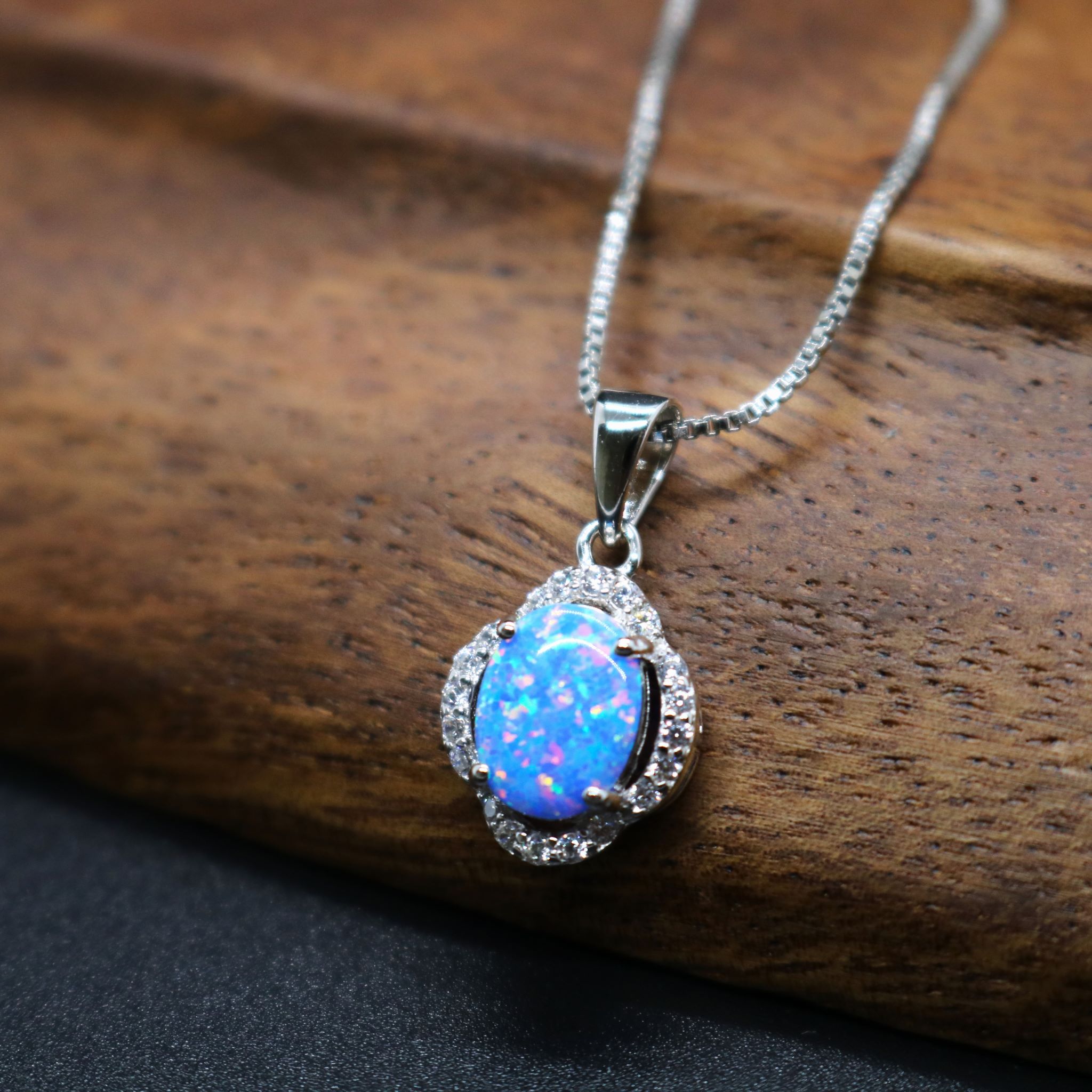 lavender and blue opal sterling silver necklace